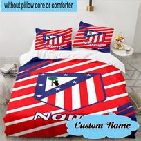3PCS Custom Name Atletico Madrid Crest Bedding Set, Including 1pc Duvet Cover And 2pcs Pillowcases, Suitable for dorms and bedrooms Gift 135cmx200cm blue