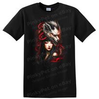 Japanese Style Dragon Woman T Shirt Fantasy Art Graphic Tee Asian Culture S black