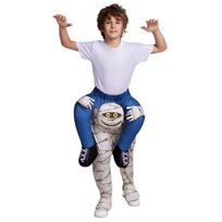 Mummy Piggyback Pants Cosplay Costume Funny Illusion Carry Me Fake Legs Pants for Halloween Carnival Party Cos Stage Performance 115-150cm white