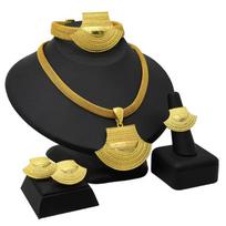 24K Gold Plated Dubai Necklace Earrings Ring Bracelet Set Indian Bridal Choker Jewelry Set  for Women fashion design auksas