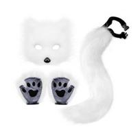 Plush Animal Masque Furry Therian Costume Set for Girls Women Faux Fur Tail Fluffy Paw Multi-color Gloves Fox Cat Wolf Cosplay Accessories Halloween