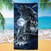 Majestic Beast Beach Towel Artistic White Tiger, Howling Wolf, Lion & Tiger Cub Design, Soft Sand-Free Towel for Pool & Travel 70x140cm