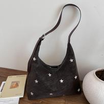 Cute Hobo Bag Five-pointed Star Tote Bag Retro Star Embroidered Shoulder Bag  Daily gray