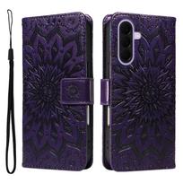 Leather Wallet Flip Case for Samsung Galaxy S22 S23 S24 S25 S26 FE Ultra Plus Edge | Mandala Embossed Design Card Holder Galaxy S23+ violetinė