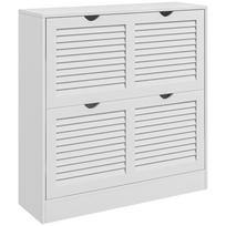 Space-Saving Wooden Shoe Rack for 16 Pairs, 2 Drop-Down Doors, 81.5x25x83cm, White balta