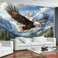 Majestic Bald Eagle Flying Over Snowy Mountain Peak Landscape Tapestry Mural Canvas Wall Art Decoration for Home Decor 130X150CM