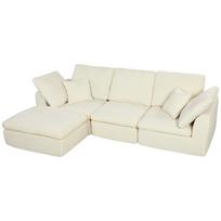 Modulinė kampinė sofa su perstatomu pufu, kreminė balta, 254 × 163 × 79 cm