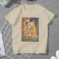 The Kiss Women Clothing Gustav Klimt Painting Graphic Female Tshirts Vintage Graphic Loose Tops Tee Kawaii Girls Streetwear XXXXL gray