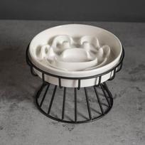 Elevated Ceramic Slow Feeder Bowl for Dogs Cats Anti-Choking Maze Bowl with Iron Stand Non-Slip Pet Food Bowl 5 Claw print 2