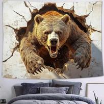 Majestic Grizzly Bear Roaring Tapestry Wall Hanging Rustic Forest Safari Jungle Animal Decor for Living Room Bedroom Home 150X200CM