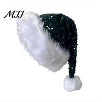 Christmas Decoration for Holiday Events Sparkly Santa Hat Women Men, Glitter Sequin with White Fluffy Trim Soft Comfortable Plush And Pom Pom,