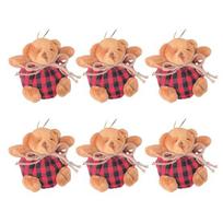 Holiday Mood Bear Ornament Plaid Ornaments on The Tree 4 Inch Mini Stuffed Plush Christmas Decoration for Xmas Home Party Decor Exquisite 6pcs