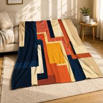 Mid Century Modern Blocks Coral Fleece Blanket Retro Abstract 100cm*130cm