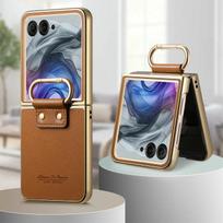 Prabangus dėklas Motorola Moto Razr 60 Ultra 5G 2025, Šarvuotas odinis galinis skydelis, Žiedo dangtelis, Moto Razr 50 Ultra dėklas, Razr Plus Funda Moto Razr Plus 2024