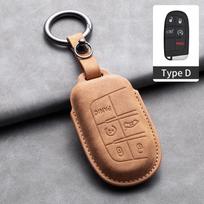 Leather Car Key Case Cover Shell For Jeep Chrysler 300 200 Dodge Charger Grand Cherokee Wrangler Compass Renegade For Fiat 500X beige