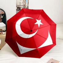 Turkish Football Emblem Automatic Folding Umbrella - 8-Rib Travel Umbrella with Auto Portable Case, Ideal Gift for Birthdays Three-fold umbrella