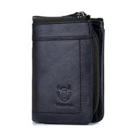 Fashion Bullcaptain Mens Rfid Leather Wallet Retro Short Wallet Clutch Bag Mens Zipper Wallet Card Case Coin Purse juoda