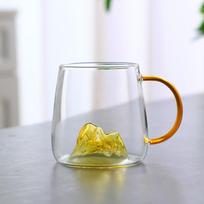 High-Temperature Resistant Mountain View Glass Cup with Colored Handle - Elegant Design for Milk, Coffee, or Water 360ml white
