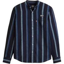 Levis Oasis Bendradarbiavimas SS25 Dryžuoti Laisvo Kirpimo Mygtukai Logotipas Viena Kišenė Siuvinėti Ilgomis Rankovėmis Marškiniai Vyriški marškiniai 005M3-0001 L gray