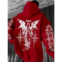 Hot selling autumn and winter men's Gothic angel print soft and comfortable hooded sports outdoor streetwear 6XL gray