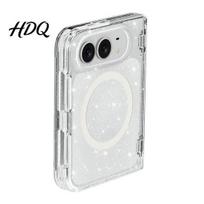 Magnetic Mount Compatible Glitter Case for IPhone Fold Clear Phone Protector Shell Heavy Duty Folding Cover Precise Cutout