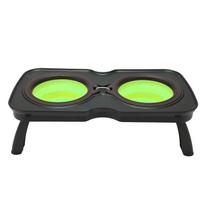 Foldable Elevated Dog Bowls Portable Double Folding Raised Dog Bowls with Stand for Outdoor Camping Small, Green gray