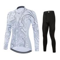 1 Womens Long Sleeve Cycling Jersey Bib Pants Set Breathable Quick Dry UV Protection Riding Outfit