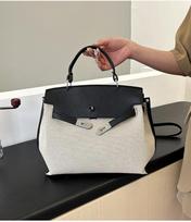 European and American fashion tote bag new canvas women's bag Kelly bag large-capacity contrasting color shoulder oblique span bag black