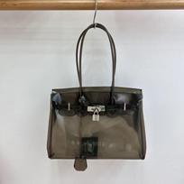 Transparent Jelly PVC Tote Bag With Lock Large Capacity Shoulder Handbag Daily Use Candy Color Transparent Black