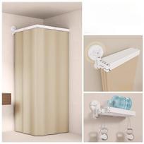 L Shape Folding Shower Curtain Suction Cup No Drilling Bathroom Dry and Wet Separation Waterproof Toilet Corner Shower Partition (as the picture,100x180cm)
