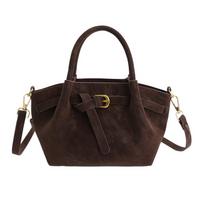 Trendy Fashion Large Capacity Suede Tote Bag Soft Surface Matte Finish Satchel Bags Solid Color Retro Style Shoulder Bag Office