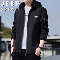 JEEP SPIRIT Men's Spring Autumn Windproof Hooded Casual Jacket 2XL black