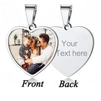 Lemegeton Personalized Print Photo Heart Necklace Custom Single Double Sided Pendant Stainless Steel Jewelry Engraved Name Gifts Link Chain 45cm gray