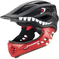 Rockbros TT-32006 Rykliukų vaikiškas dviračio šalmas su nuimamu smakro apsaugu, dydis S (48-52) – juodas