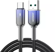 Joyroom S-A42 Crystal-Clear serijos duomenų perdavimo ir įkrovimo kabelis | USB-A į USB-C | 15 W | 1,2 m | juodas
