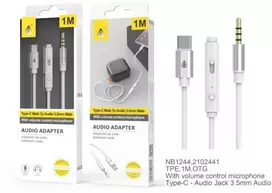 MTK USB-C į mini jack kabelis su mikrofonu ir garsumo reguliavimu – 1 metras
