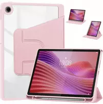 Planšetinio kompiuterio dėklas 4kom.pl 360 Crystal skirtas Lenovo Tab 10.1 2025, rožinis – apsauginis su stovu, prieiga prie prievadų ir mygtukų