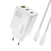 Įkroviklis Dudao A29C GaN 65W 2xUSB-C/USB-A + USB-C to USB-C cable 1.0m baltas