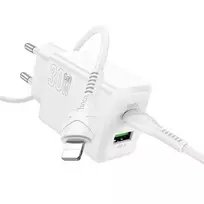 Įkroviklis Hoco N71 30W GaN USB-C/USB-A + USB-C to Lightning cable 1.0m baltas