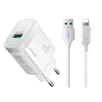 Įkroviklis Joyroom JR-TF4 18W USB-A + USB-A to Lightning cable 1.0m baltas