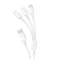 USB kabelis Dudao L8A-3in1 USB-A to USB-C/MicroUSB/Lightning 6A 1.2m baltas