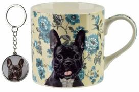 Puodelis AffekDesign Noya French Bulldog, juoda sp./žalia sp., 0.380 l