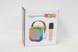 Lean Toys Belaidė karaoke kolonėlė su mikrofonu K12 RGB Bluetooth smėlinė
