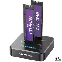 Qoltec 52633 M.2 NVMe SSD diskų dokinimo stotelė, PCIe, 2 x 8TB, USB-C 3.2, 10Gb/s, klonavimas be kompiuterio