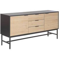 Home4You Komoda HELVE 40925, 150x40x75cm, melaminas, 2 durys, 3 stalčiai, metalinis rėmas, juoda/šviesaus medžio