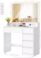 Songmics Kosmetinis staliukas su veidrodžiu ir RGB apšvietimu, matinės baltos spalvos, 40 x 80 x 144,3 cm