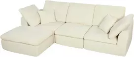 Modulinė kampinė sofa su perstatomu pufu, kreminė balta, 254 × 163 × 79 cm