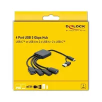 Delock 4 Port USB 5Gbps Kabel-Hub mit USB Type-C™ oder USB Typ-A Stecker zu 2 x USB Typ-A Buchse + 2 x USB Type-C™ Buchse - 25 cm