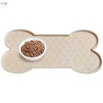 Silikoninis smėlio spalvos dubenėlio padėklas katėms ir šunims, neslystantis, kaulo formos