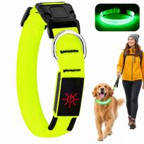 LED šviesantis šuns antkaklis, M, žalias, atsparus vandeniui, USB, 3 režimai, nailonas, 500 m